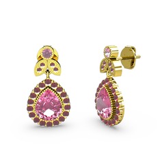 Hanedan Küpe - Pembe kuvars ve kök yakut 8 ayar altın küpe #150jq4e