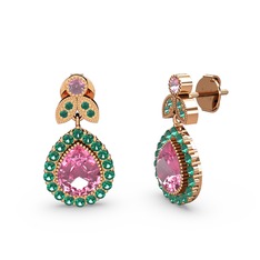 Pembe kuvars ve yeşil kuvars 8 ayar rose altın küpe