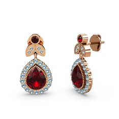 Garnet ve akuamarin 8 ayar rose altın küpe