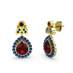 Garnet ve lab safir 18 ayar altın küpe