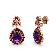 Ametist ve garnet 8 ayar rose altın küpe