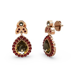 Dumanlı kuvars ve garnet 14 ayar rose altın küpe