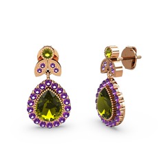Hanedan Küpe - Peridot ve ametist 14 ayar rose altın küpe #18k5mdf