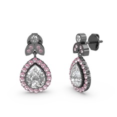 Swarovski ve pembe kuvars 925 ayar siyah rodyum kaplama gümüş küpe