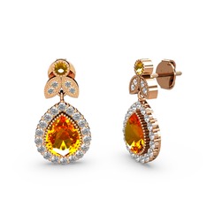 Hanedan Küpe - Sitrin ve swarovski 18 ayar rose altın küpe #1960m1o