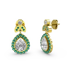 Hanedan Küpe - Beyaz zirkon ve yeşil kuvars 18 ayar altın küpe #19bqv1e