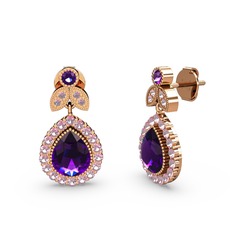 Ametist ve pembe kuvars 14 ayar rose altın küpe