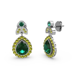 Yeşil kuvars ve peridot 14 ayar beyaz altın küpe
