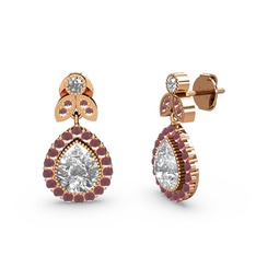 Hanedan Küpe - Beyaz zirkon ve kök yakut 18 ayar rose altın küpe #1bjgf22