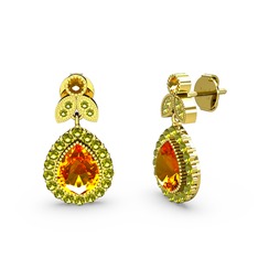 Hanedan Küpe - Sitrin ve peridot 925 ayar altın kaplama gümüş küpe #1cbo41e