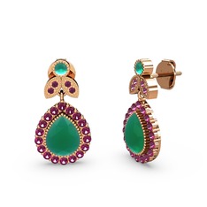 Hanedan Küpe - Kök zümrüt ve rodolit garnet 18 ayar rose altın küpe #1d0plv4