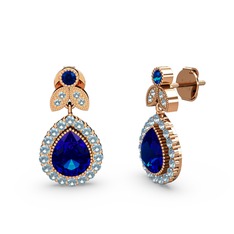 Hanedan Küpe - Lab safir ve akuamarin 18 ayar rose altın küpe #1df8l6a