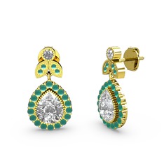 Swarovski ve kök zümrüt 8 ayar altın küpe