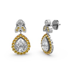 Hanedan Küpe - Swarovski ve sitrin 925 ayar gümüş küpe #1dr50hf