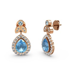 Hanedan Küpe - Akuamarin ve beyaz zirkon 8 ayar rose altın küpe #1fegs7a