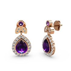 Ametist ve beyaz zirkon 18 ayar rose altın küpe