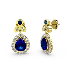 Hanedan Küpe - Lab safir ve beyaz zirkon 14 ayar altın küpe #1fmwcht