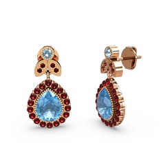 Hanedan Küpe - Akuamarin ve garnet 18 ayar rose altın küpe #1fqcxm