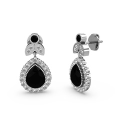 Hanedan Küpe - Siyah zirkon ve swarovski 18 ayar beyaz altın küpe #1fygytn