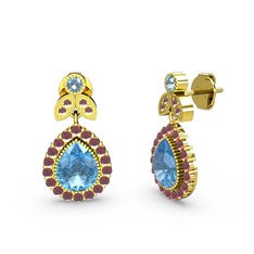 Akuamarin ve kök yakut 925 ayar altın kaplama gümüş küpe