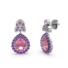 Hanedan Küpe - Pembe kuvars ve ametist 8 ayar beyaz altın küpe #1gst83v