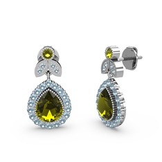 Hanedan Küpe - Peridot ve akuamarin 8 ayar beyaz altın küpe #1gu6ijs