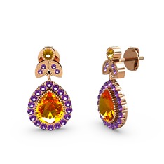 Hanedan Küpe - Sitrin ve ametist 925 ayar rose altın kaplama gümüş küpe #1h2mv84