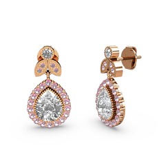 Hanedan Küpe - Swarovski ve pembe kuvars 14 ayar rose altın küpe #1h5d17g