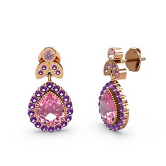 Hanedan Küpe - Pembe kuvars ve ametist 925 ayar rose altın kaplama gümüş küpe #1hjmara