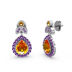 Hanedan Küpe - Sitrin ve ametist 8 ayar beyaz altın küpe #1htf6sp