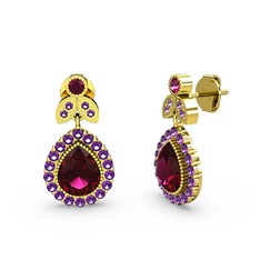 Rodolit garnet ve ametist 18 ayar altın küpe