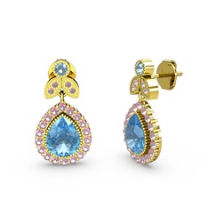 Hanedan Küpe - Akuamarin ve pembe kuvars 18 ayar altın küpe #1ifjf90