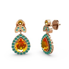 Hanedan Küpe - Sitrin ve kök zümrüt 14 ayar rose altın küpe #1ii5imh