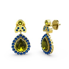 Hanedan Küpe - Peridot ve lab safir 18 ayar altın küpe #1j1p9k4