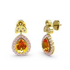 Sitrin ve pembe kuvars 8 ayar altın küpe