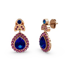 Lab safir ve rodolit garnet 14 ayar rose altın küpe