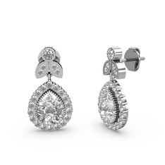 Beyaz zirkon ve swarovski 14 ayar beyaz altın küpe