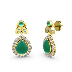 Kök zümrüt ve beyaz zirkon 925 ayar altın kaplama gümüş küpe