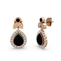 Siyah zirkon ve swarovski 18 ayar rose altın küpe