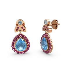 Akuamarin ve rodolit garnet 18 ayar rose altın küpe