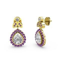 Hanedan Küpe - Beyaz zirkon ve ametist 8 ayar altın küpe #1lghyk