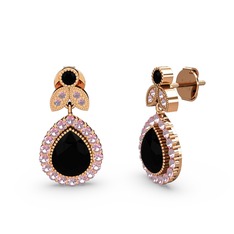 Hanedan Küpe - Siyah zirkon ve pembe kuvars 14 ayar rose altın küpe #1lhh4i0