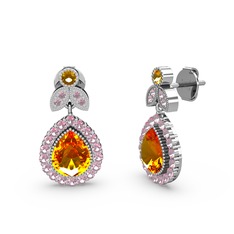 Sitrin ve pembe kuvars 925 ayar gümüş küpe