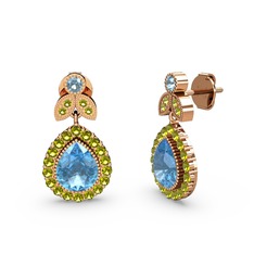 Akuamarin ve peridot 18 ayar rose altın küpe