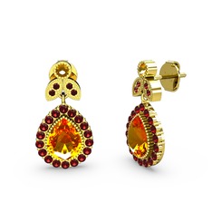 Hanedan Küpe - Sitrin ve garnet 18 ayar altın küpe #1mbi7bq