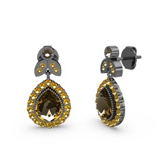 Hanedan Küpe - Dumanlı kuvars ve sitrin 925 ayar siyah rodyum kaplama gümüş küpe #1nhyv6b