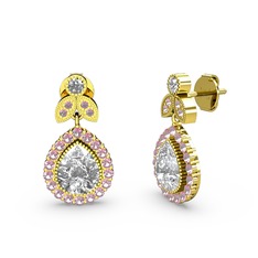 Hanedan Küpe - Swarovski ve pembe kuvars 8 ayar altın küpe #1nnfzpu