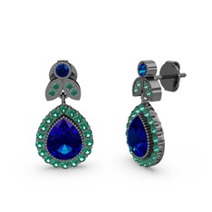 Hanedan Küpe - Lab safir ve yeşil kuvars 925 ayar siyah rodyum kaplama gümüş küpe #1nrwlkz