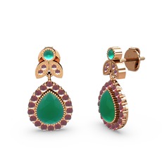 Hanedan Küpe - Kök zümrüt ve kök yakut 18 ayar rose altın küpe #1o3qlp0