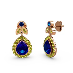 Lab safir ve peridot 18 ayar rose altın küpe